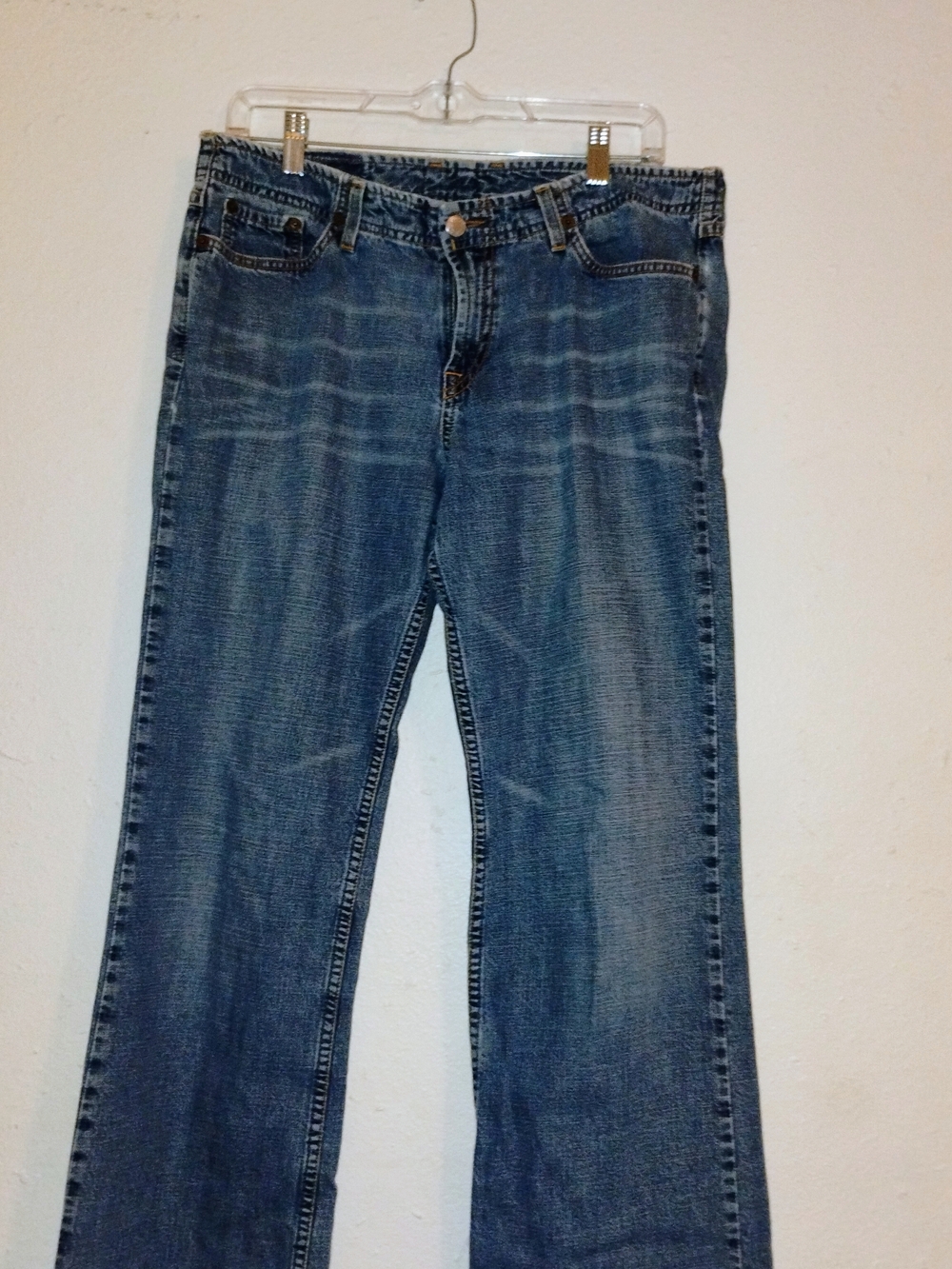 Lucky Brand Blue Denim Jeans with Gold Leather Patch Vintage Size 12